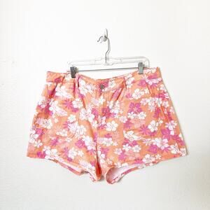 [Forever 21+] Orange Pink Hawaiian Floral Patch Pocket High Rise Shorts Size 18